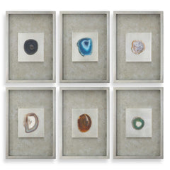 Agate Stone Silver Wall Art Set/6