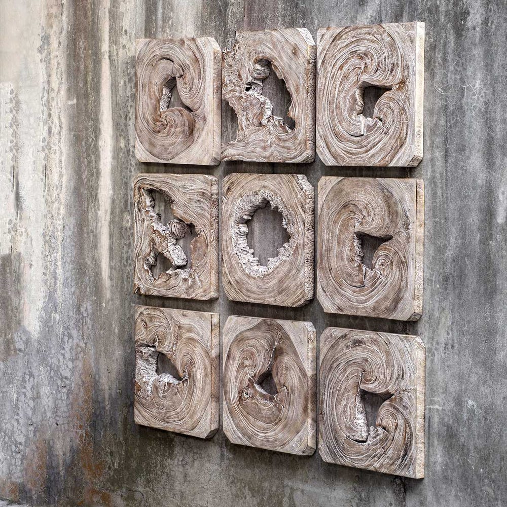 Bahati Wood Wall Decor in Whitewashed Set/9