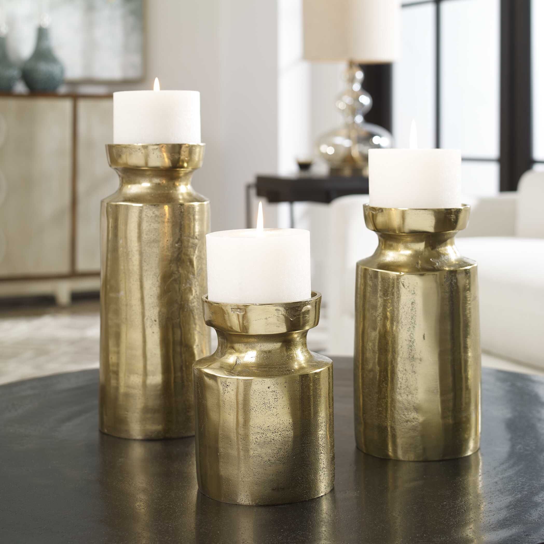 Amina Antique Brass Candleholders Set/3