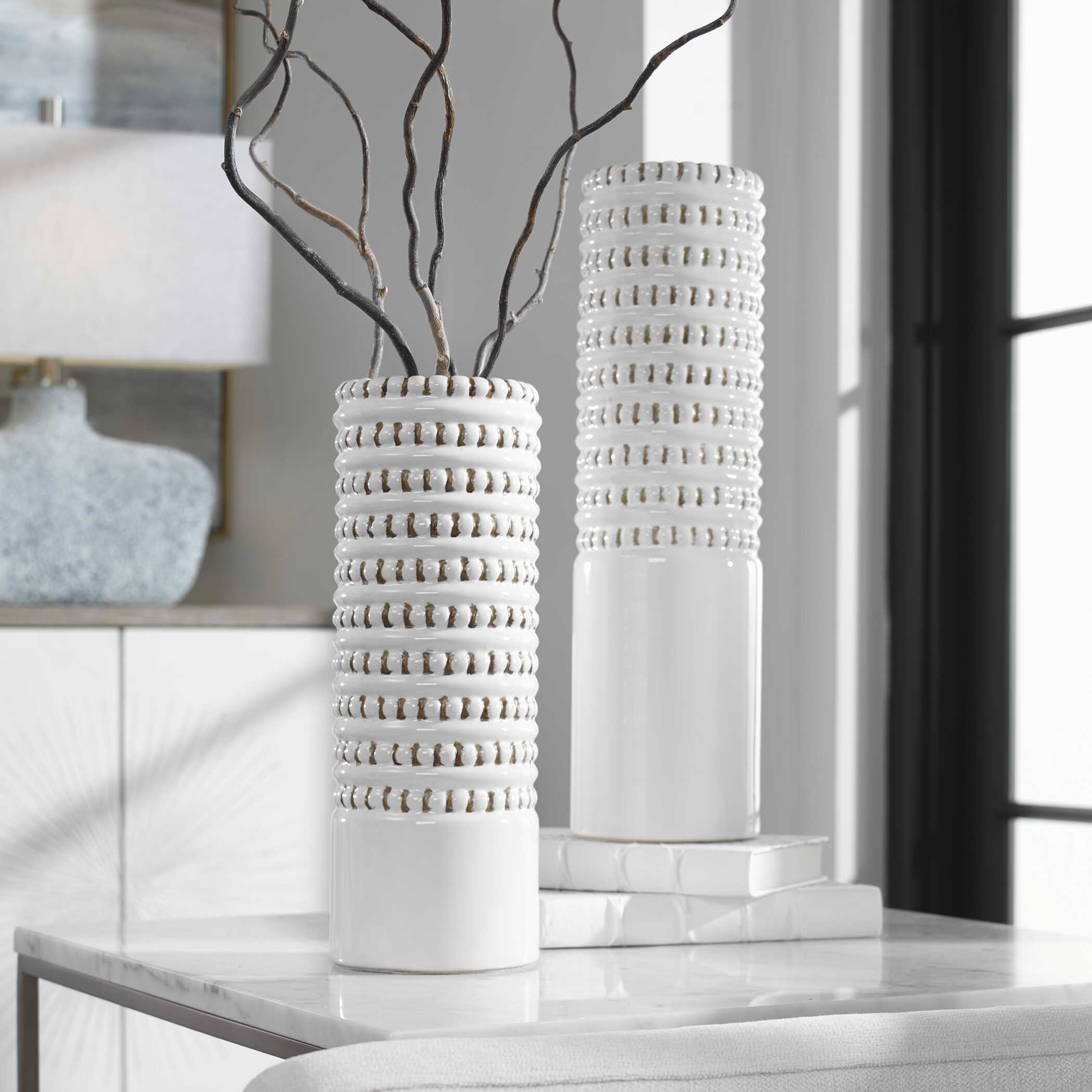 Angelou White Vases Set/2