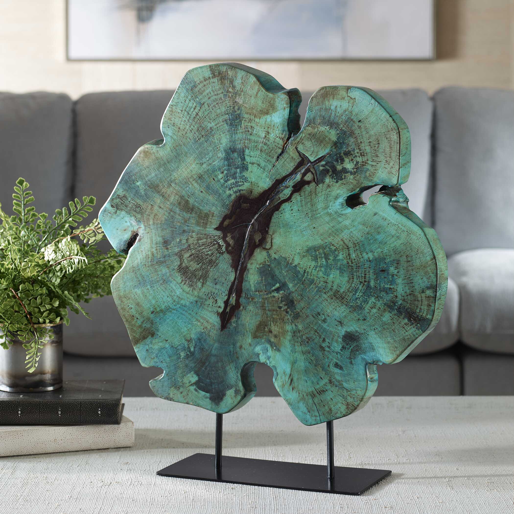 Bahati Wood Blue Sculpture
