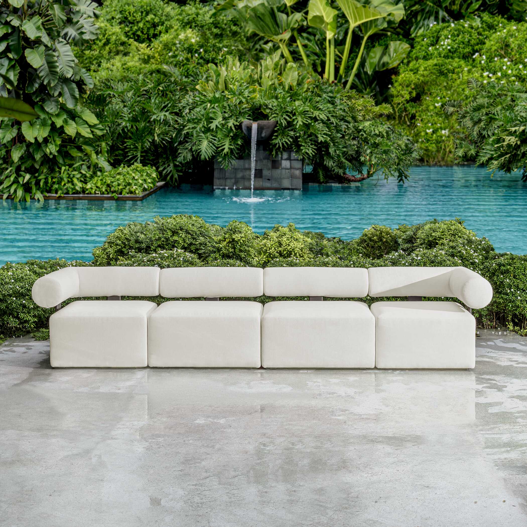 Bolster Back White Armless Outdoor Sofa