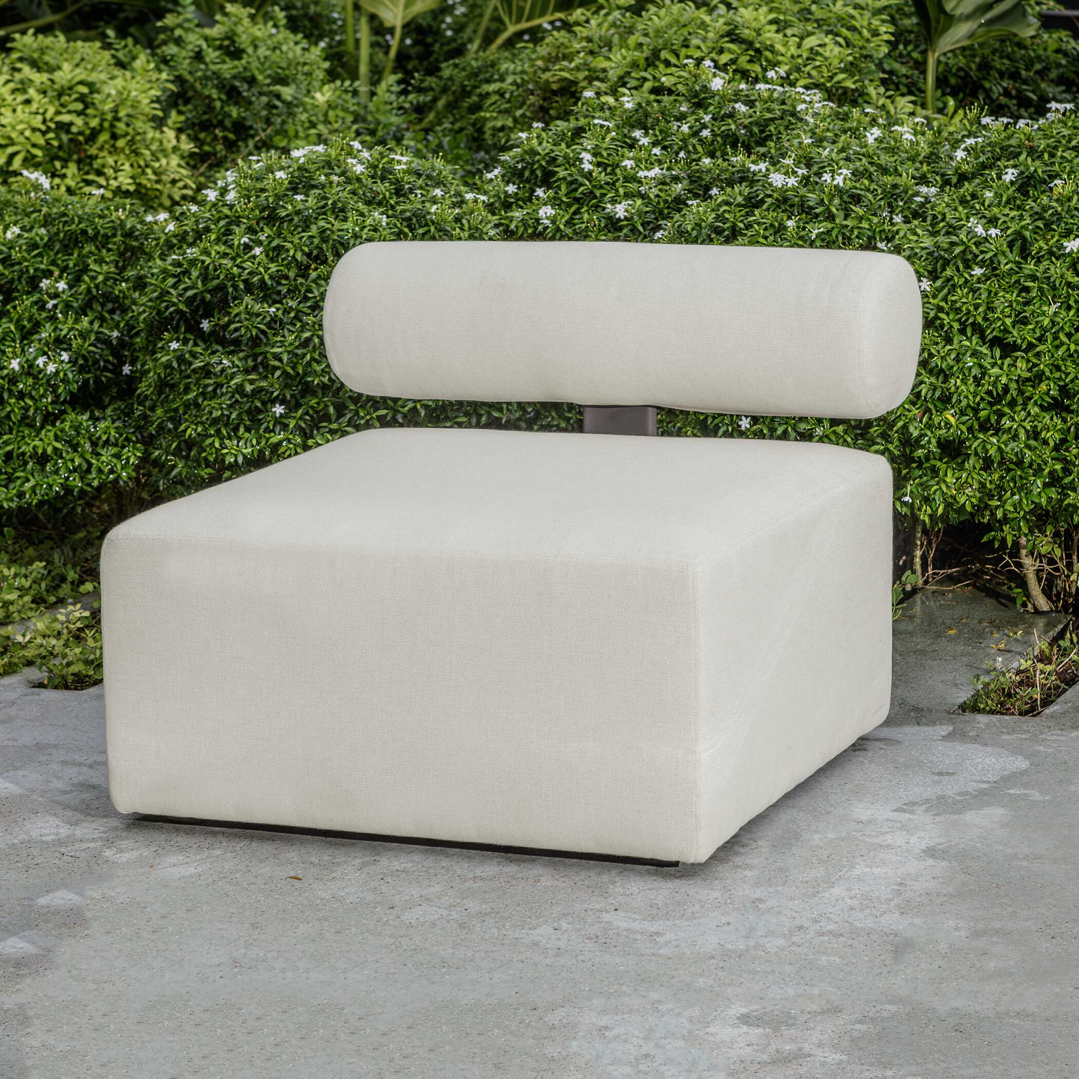 Bolster Back White Armless Outdoor Sofa
