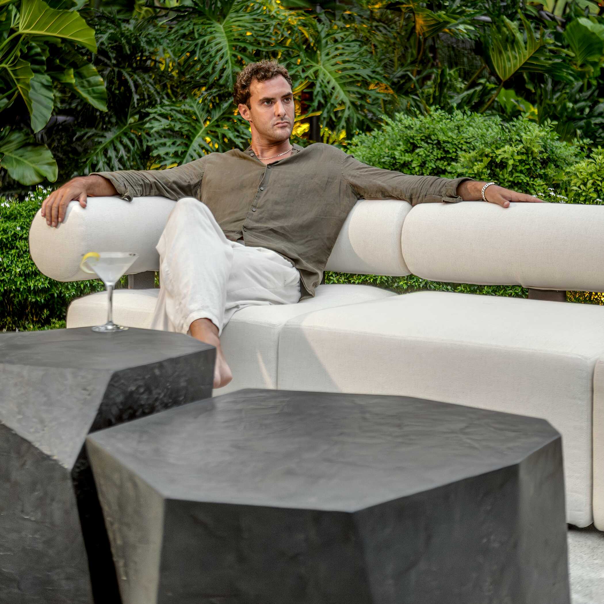 Bolster Back White Outdoor Corner Sofa