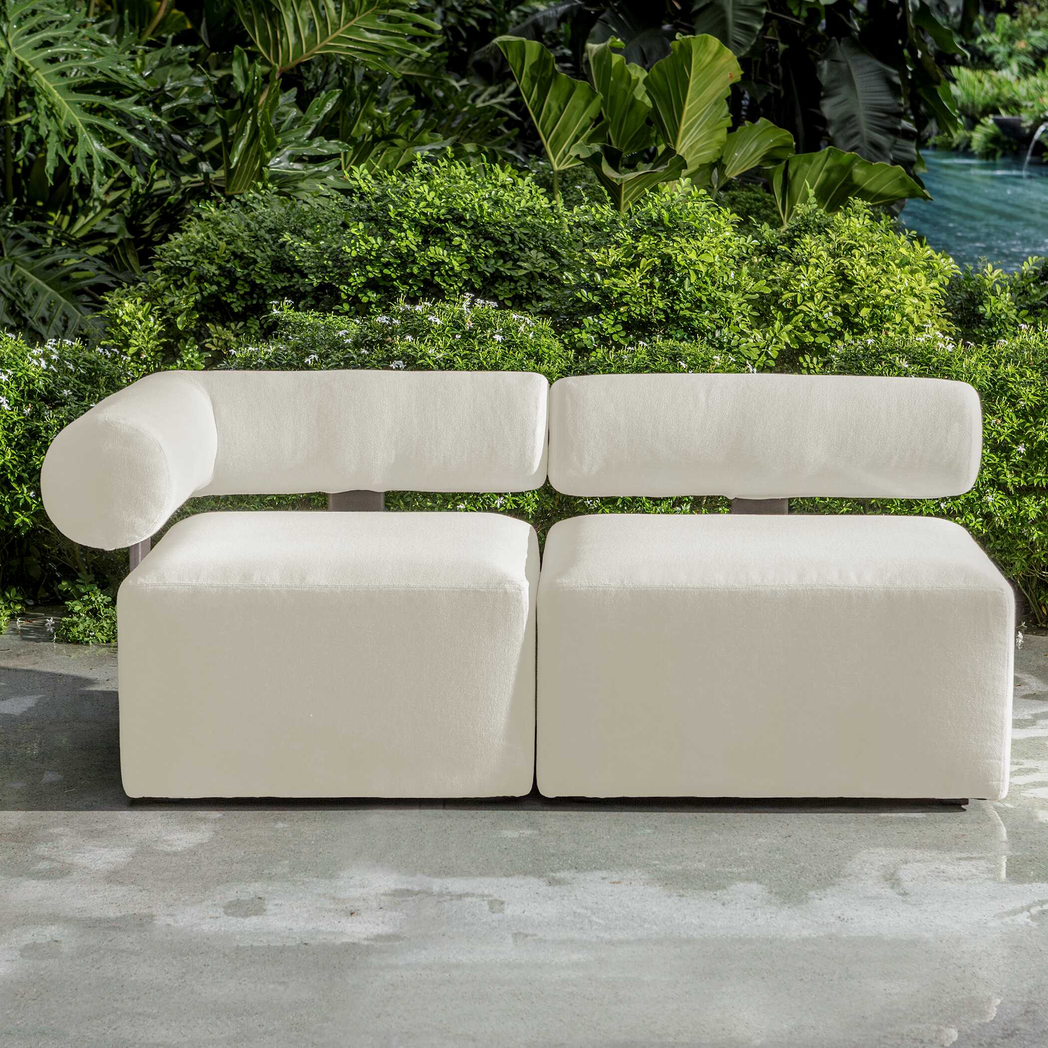Bolster Back White Outdoor Corner Sofa