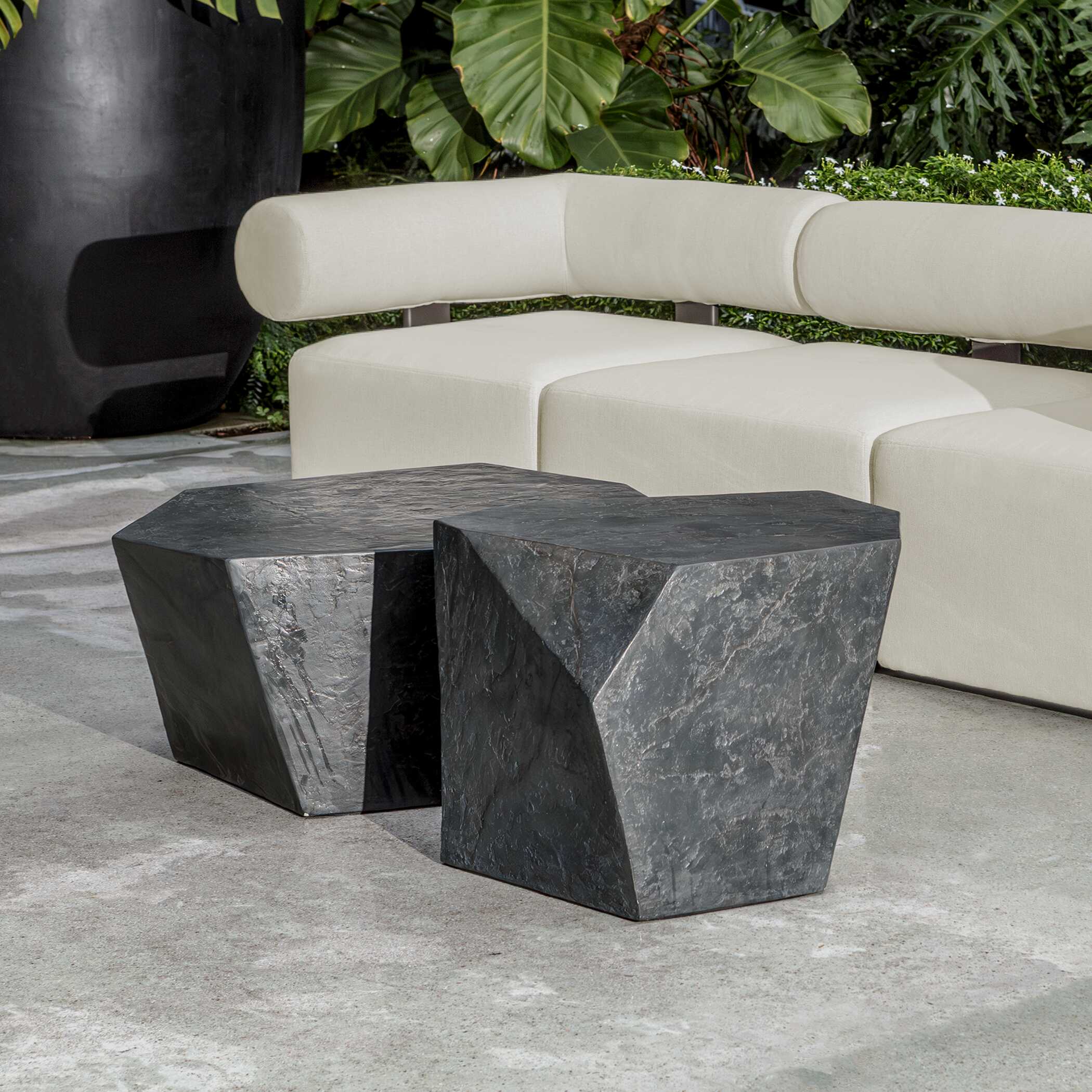Bolster Back White Outdoor Corner Sofa