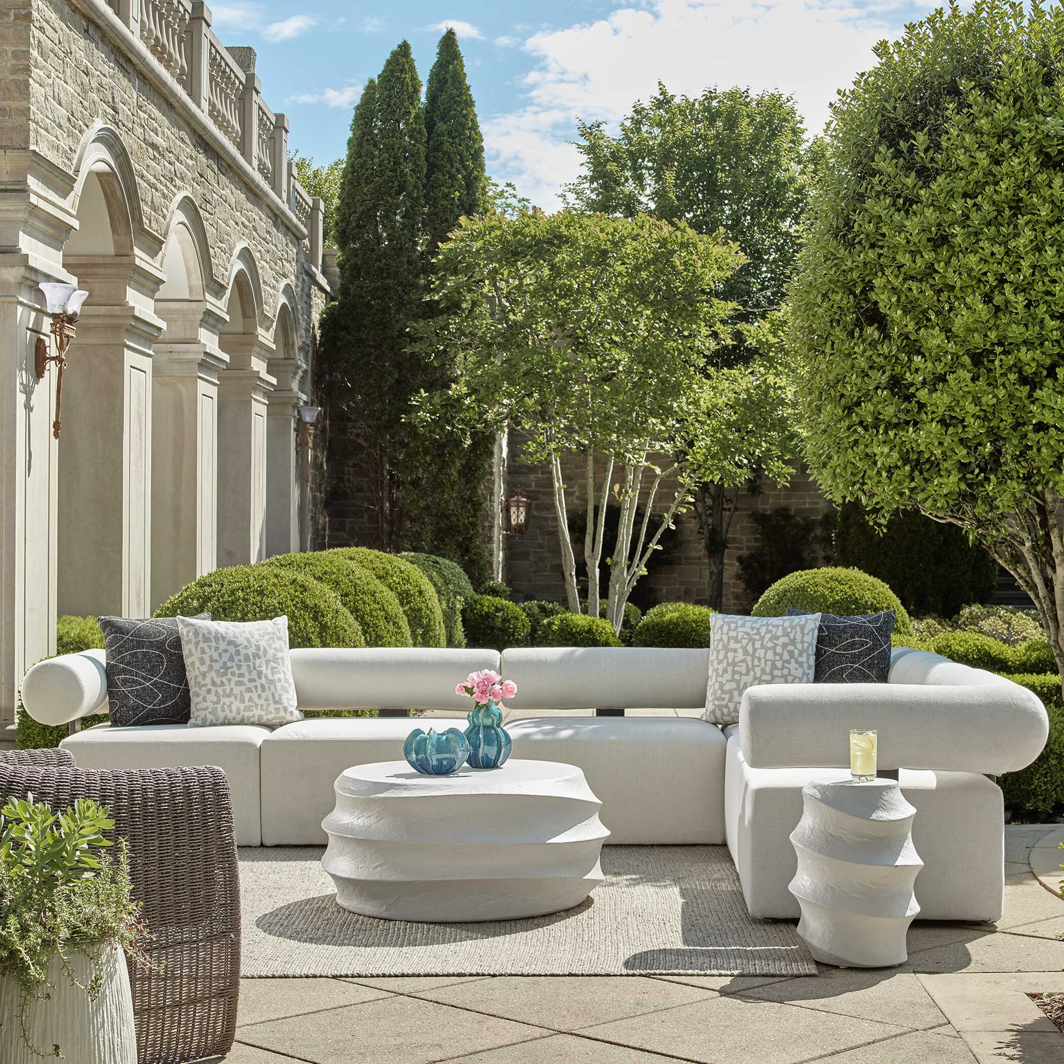 Bolster Back White Outdoor Corner Sofa