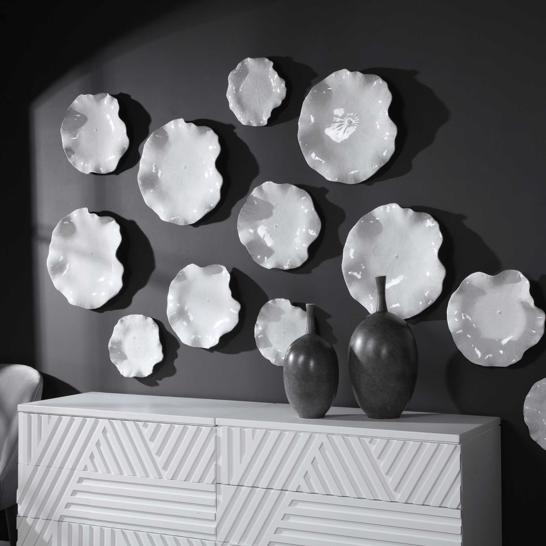 Abella Ceramic Wall Decor Set/3 White