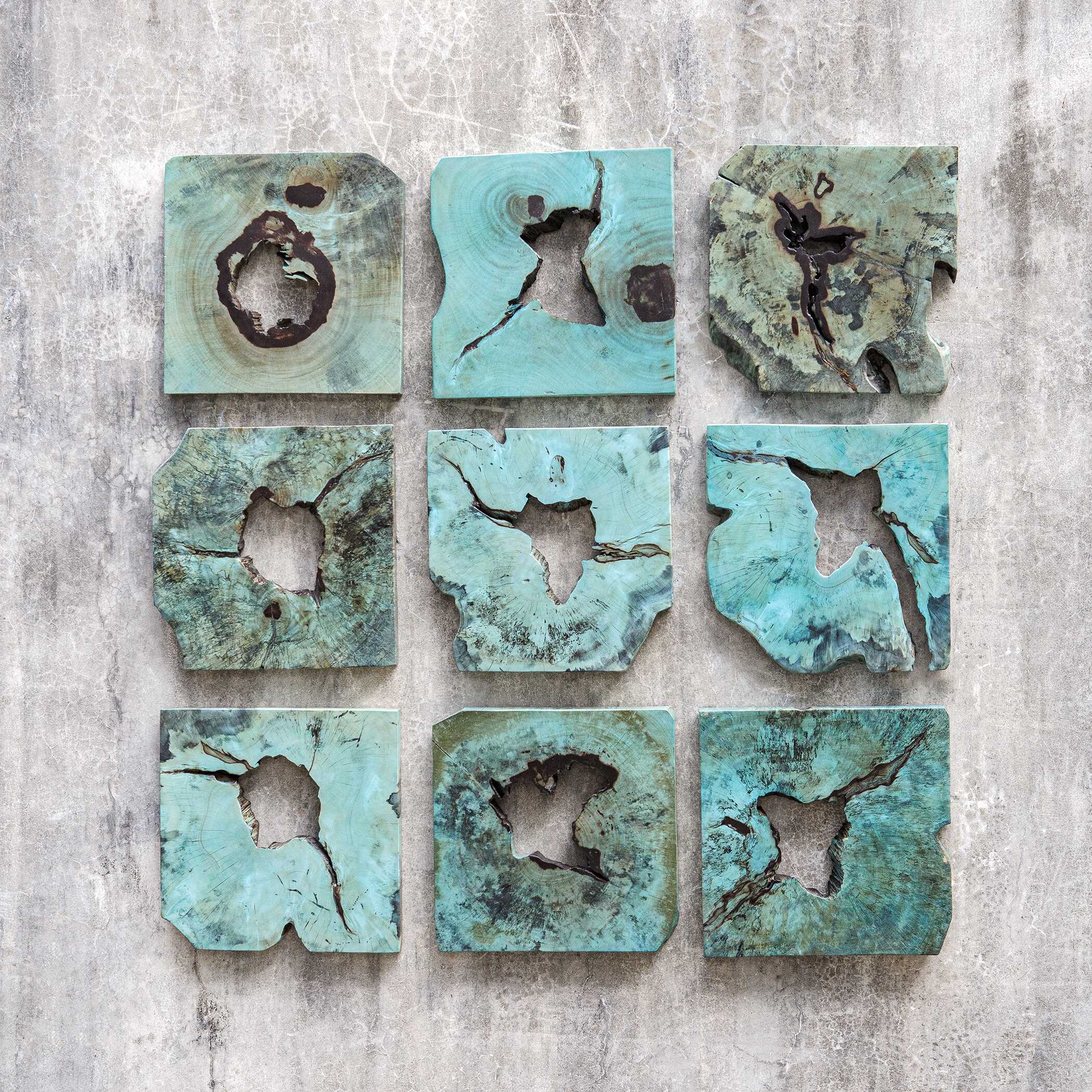 Bahati Wood Wall Decor In Blue Set/9