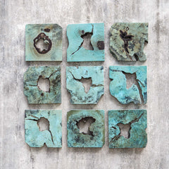 Bahati Wood Wall Decor In Blue Set/9