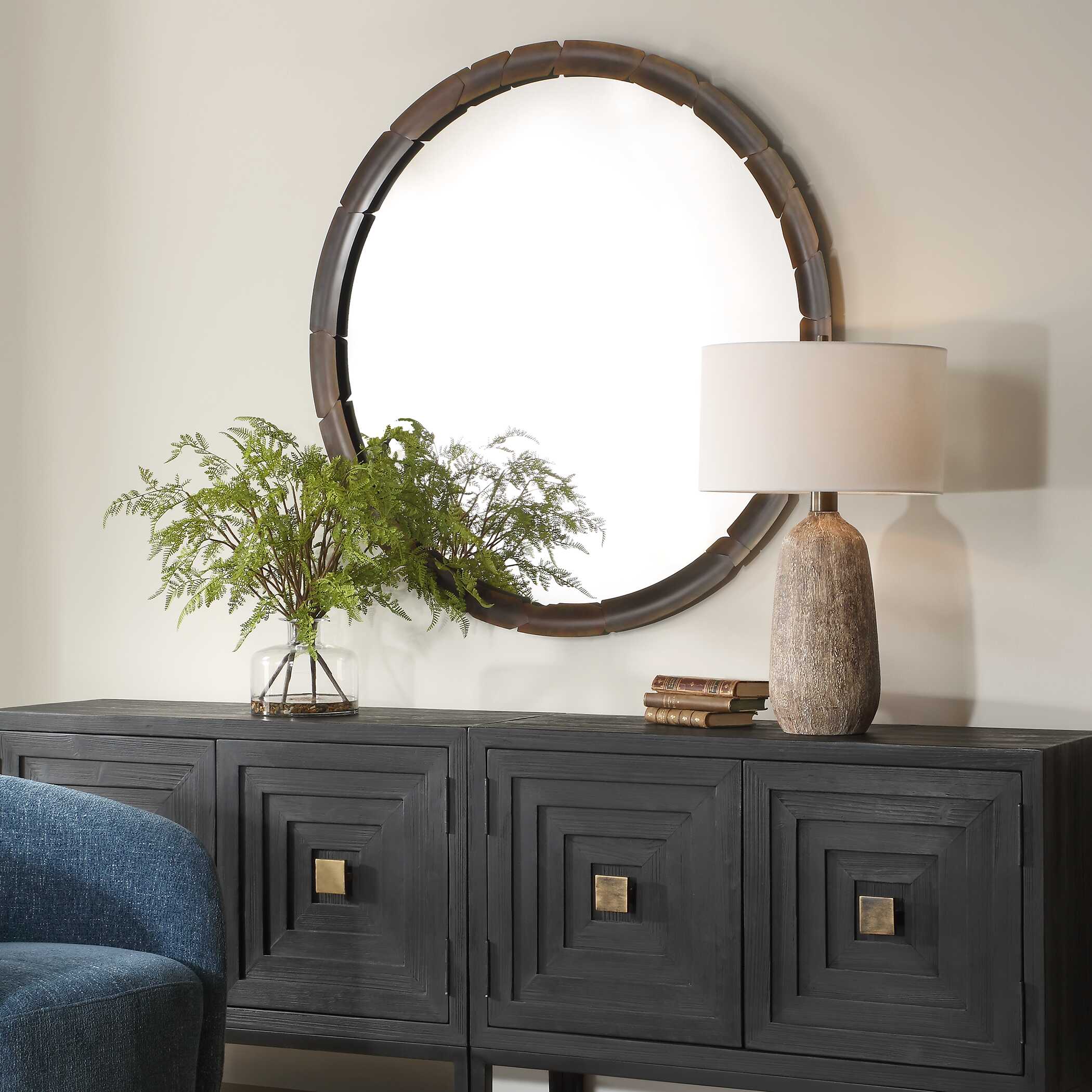 Auger Amber Glass Round Mirror