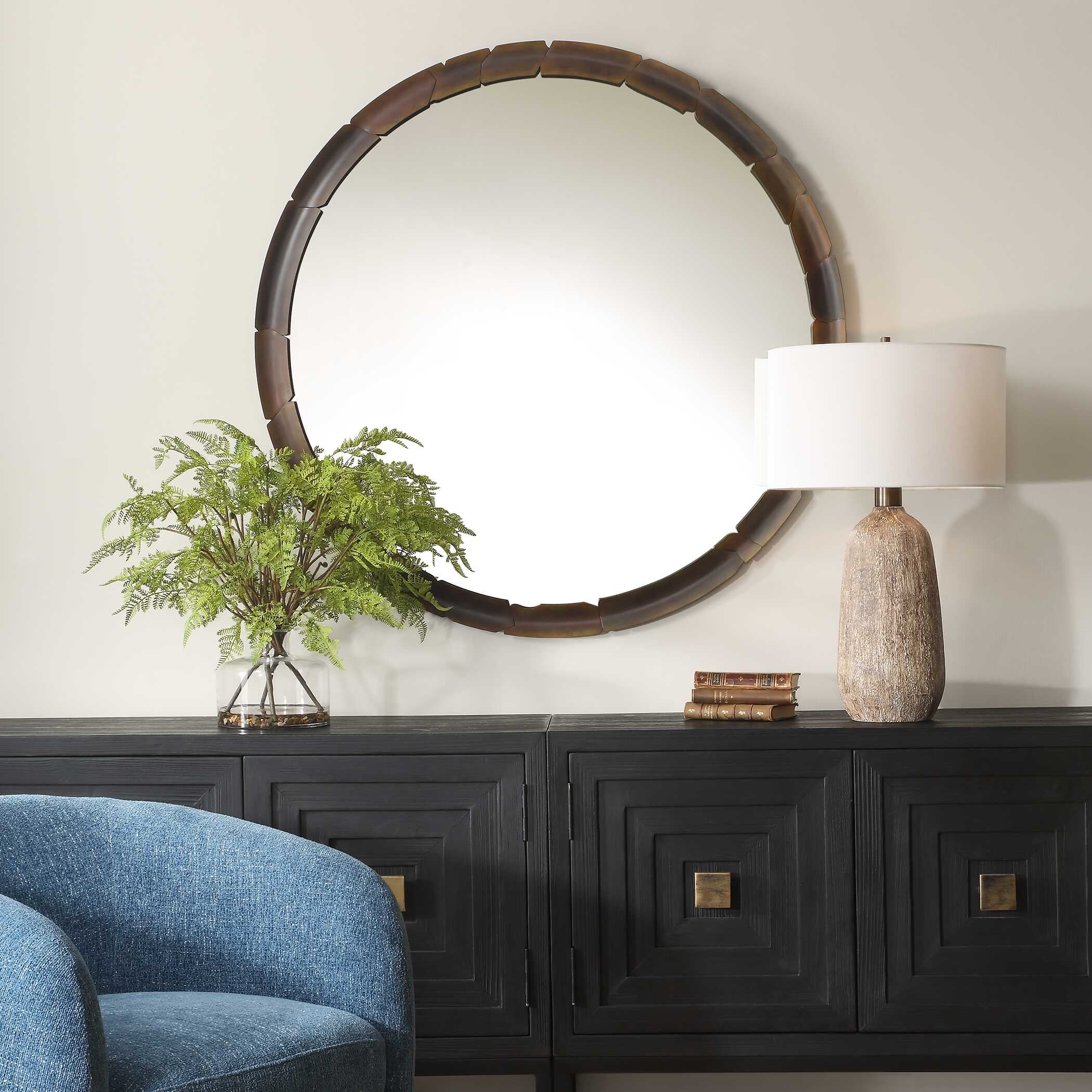 Auger Amber Glass Round Mirror
