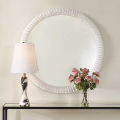 Akiko White Round Mirror