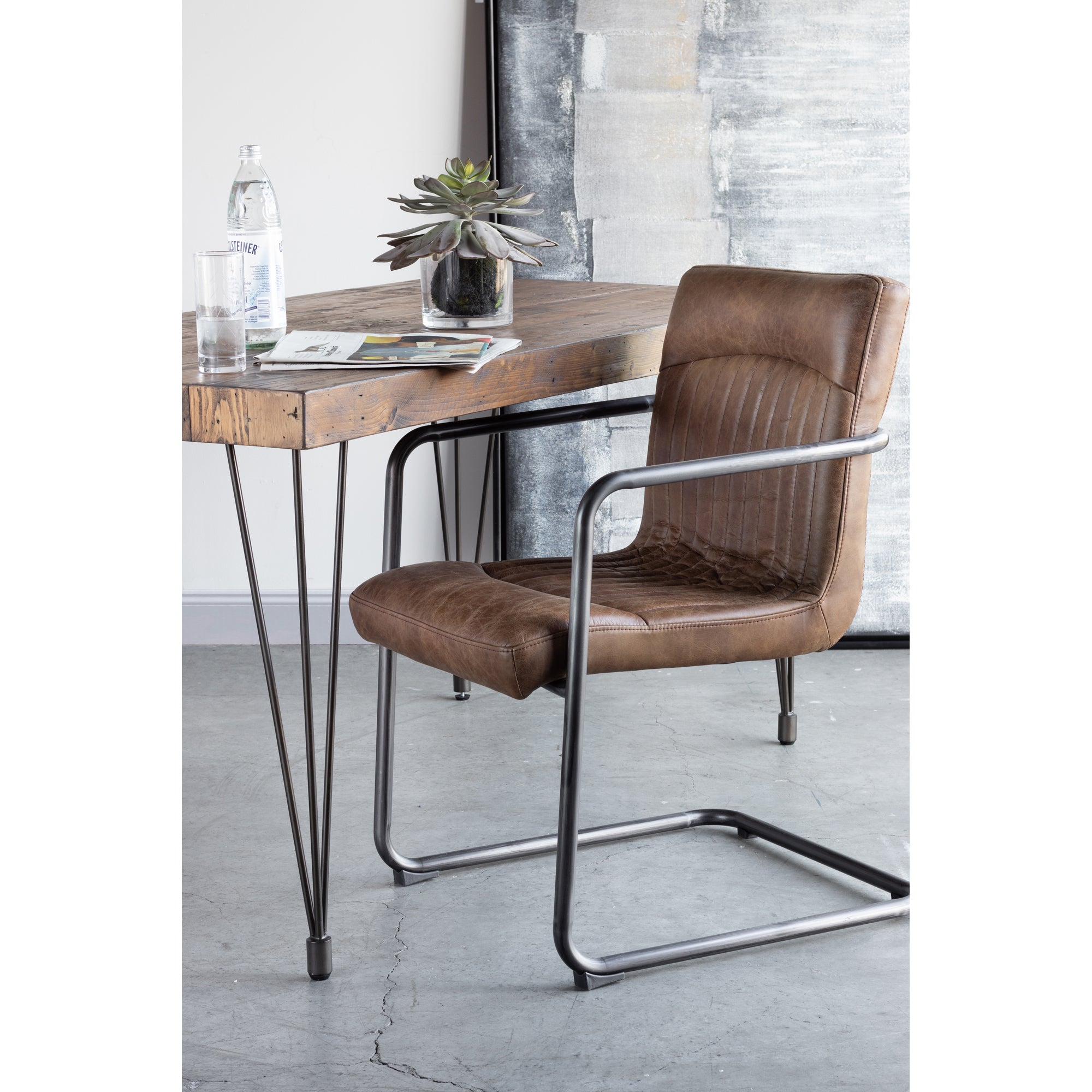 Ansel Arm Chair Grazed Brown Leather - Set Of Two